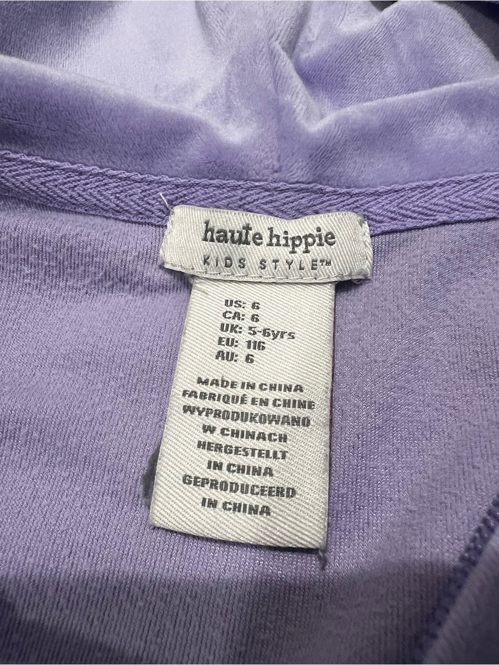 Haute Hippie Kids Style Purple Velour Hoodie & Shorts Set Girls Size 6 - Picture 7 of 8